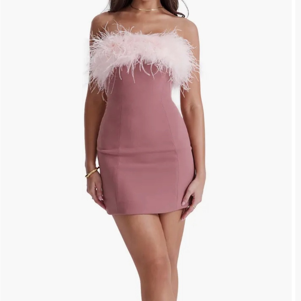 House of CB alexa feather strapless mini dress